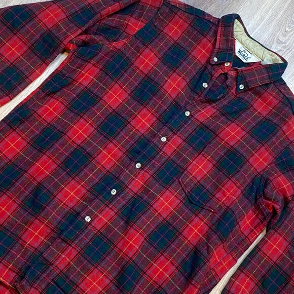 Vintage 80s Woolrich Mens Red & Green Plaid Button-Up Flannel Shirt XL - Picture 3 of 7